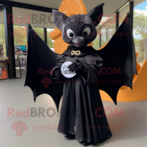 Black Bat mascot costume character dressed with a Wrap Dress and Shoe clips