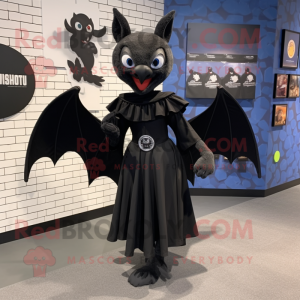 Black Bat mascot costume character dressed with a Wrap Dress and Shoe clips