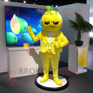 Lemon Yellow Mango mascot costume character dressed with a Rash Guard and Cufflinks