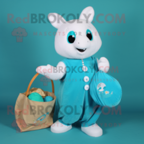 Turquoise Ermine mascot costume character dressed with a Long Sleeve Tee and Coin purses