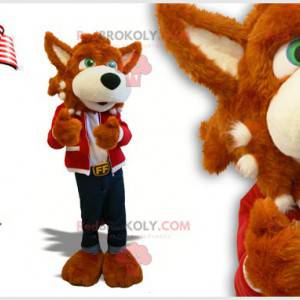 Wilk maskotka brązowy pies z zielonymi oczami - Redbrokoly.com