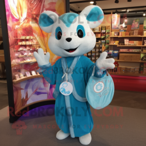 Turquoise Ermine mascot costume character dressed with a Long Sleeve Tee and Coin purses