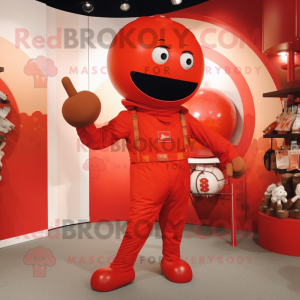 Red Human Cannon Ball mascot costume character dressed with a Romper and Handbags