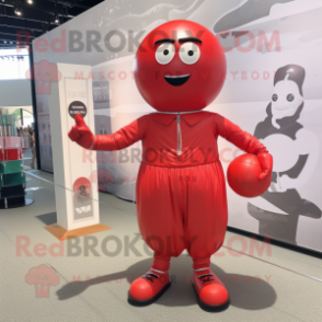 Red Human Cannon Ball mascot costume character dressed with a Romper and Handbags