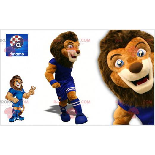 Mascotte de lion marron en tenue de footballeur - Redbrokoly.com