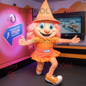 Peach Witch mascot costume character dressed with a Running Shorts and Caps