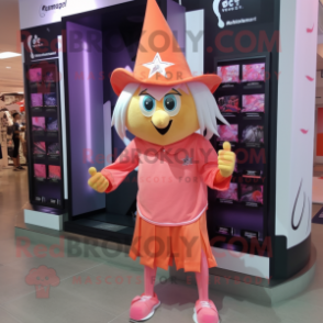 Peach Witch mascot costume character dressed with a Running Shorts and Caps