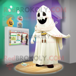 Cream Ghost mascot costume character dressed with a Turtleneck and Scarf clips