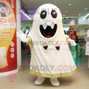 Cream Ghost mascot costume character dressed with a Turtleneck and Scarf clips
