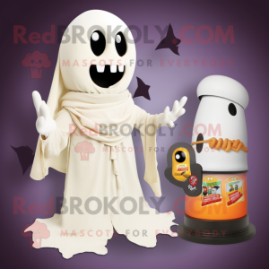 Cream Ghost mascot costume character dressed with a Turtleneck and Scarf clips