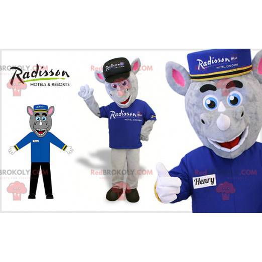 Gray rhino mascot dressed as a butler - Redbrokoly.com