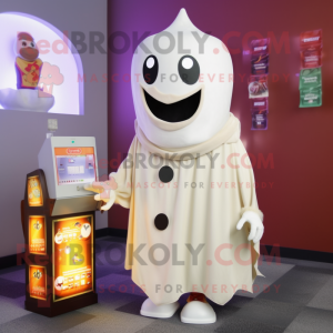 Cream Ghost mascot costume character dressed with a Turtleneck and Scarf clips