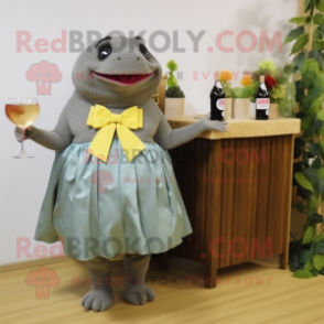Olive Glyptodon mascot costume character dressed with a Cocktail Dress and Bow ties