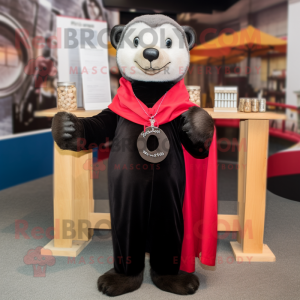 Black Ferret mascot costume character dressed with a V-Neck Tee and Shawl pins