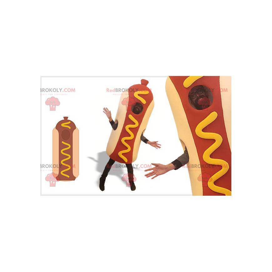 Obří hot dog maskot. Kostým rychlého občerstvení -