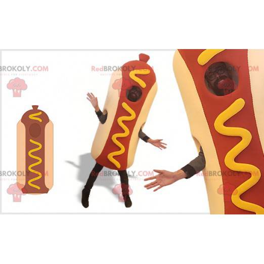 Obří hot dog maskot. Kostým rychlého občerstvení -