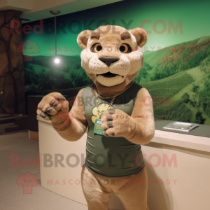 Green Mountain Lion mascot costume character dressed with a Tank Top and Bracelets