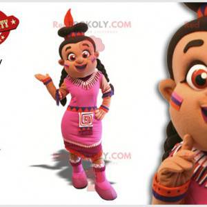 Indyjska maskotka kobieta w różowej sukience - Redbrokoly.com