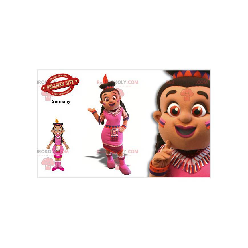 Mascota de mujer india con un vestido rosa - Redbrokoly.com Mascota de mujer india con un vestido rosa - Redbrokoly.com