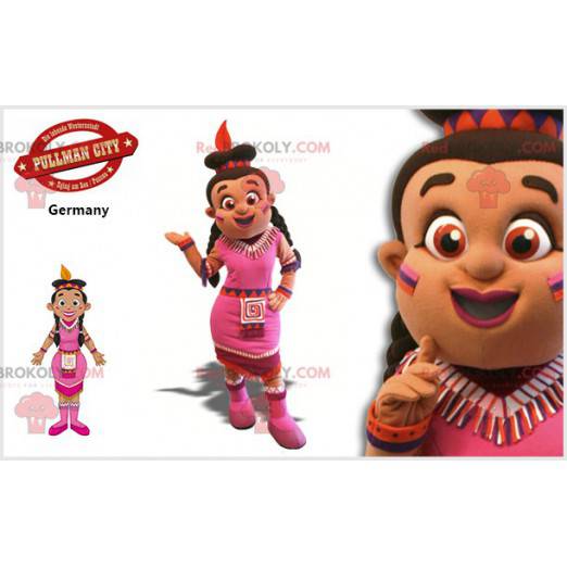 Indian woman mascot with a pink dress - Redbrokoly.com