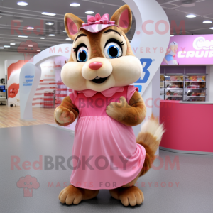 Pink Chipmunk mascot costume character dressed with a Maxi Skirt and Hairpins