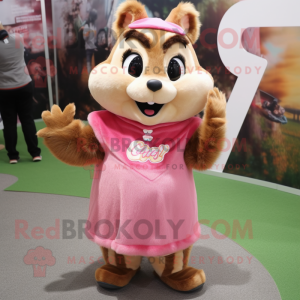 Pink Chipmunk mascot costume character dressed with a Maxi Skirt and Hairpins