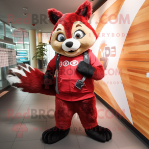 Red Raccoon mascot costume character dressed with a Leggings and Messenger bags