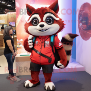 Red Raccoon mascot costume character dressed with a Leggings and Messenger bags