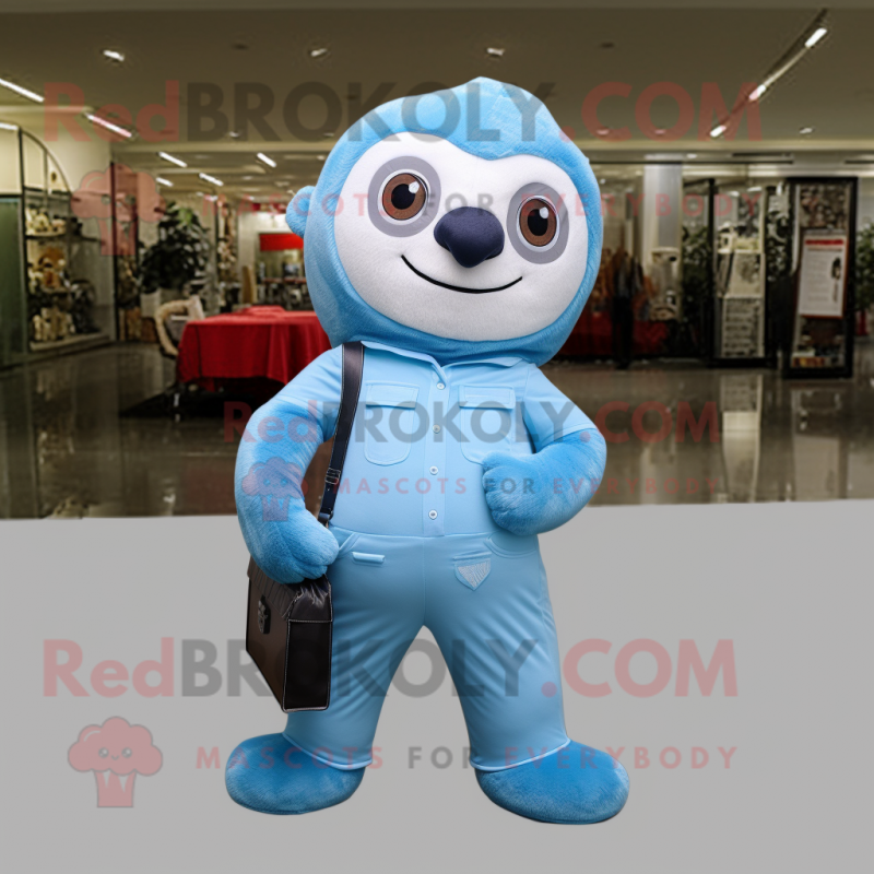 Sky Blue Sloth mascot costume character dressed with a Bootcut Jeans and Wallets Sky Blue Sloth mascot costume character dressed with a Bootcut Jeans and Wallets