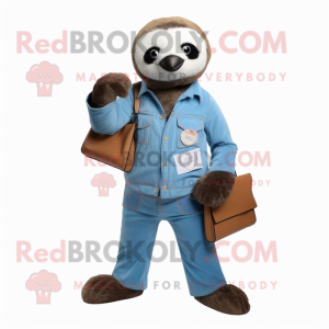 Sky Blue Sloth mascot costume character dressed with a Bootcut Jeans and Wallets