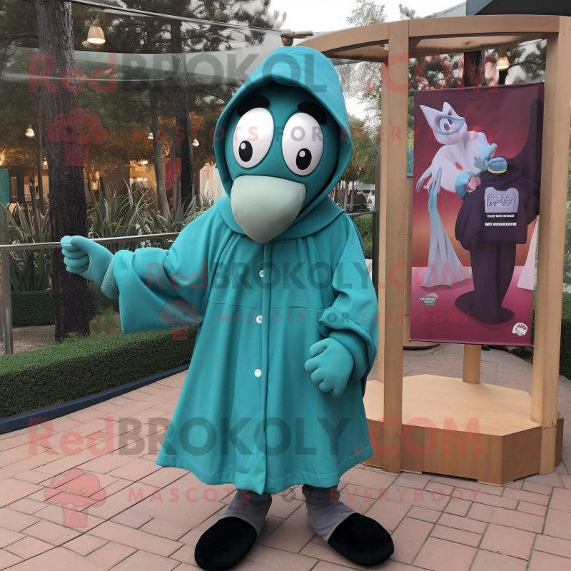 Teal Graveyard mascot costume character dressed with a Windbreaker and Clutch bags