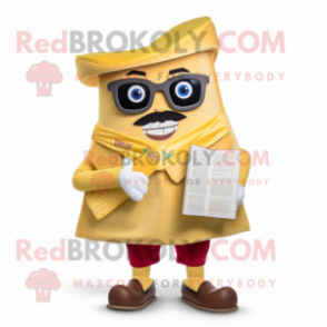 Gold Enchiladas mascot costume character dressed with a Chinos and Reading glasses