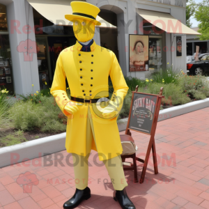 Lemon Yellow Civil War Soldier mascot costume character dressed with a Poplin Shirt and Tie pins