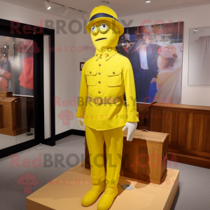 Lemon Yellow Civil War Soldier mascot costume character dressed with a Poplin Shirt and Tie pins