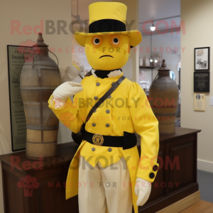 Lemon Yellow Civil War Soldier mascot costume character dressed with a Poplin Shirt and Tie pins