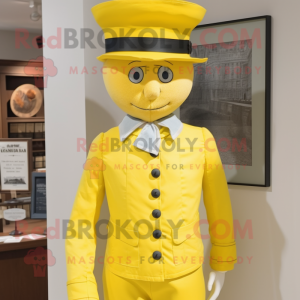 Lemon Yellow Civil War Soldier mascot costume character dressed with a Poplin Shirt and Tie pins