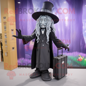Gray Witch mascot costume character dressed with a Blazer and Briefcases