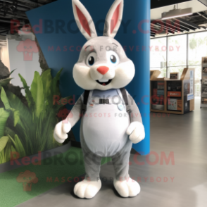 Gray Rabbit mascot costume character dressed with a Tank Top and Tote bags