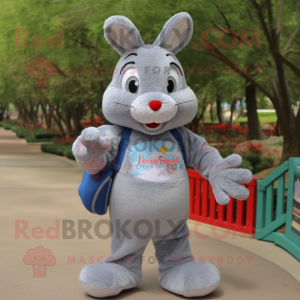 Gray Rabbit mascot costume character dressed with a Tank Top and Tote bags