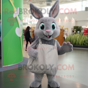 Gray Rabbit mascot costume character dressed with a Tank Top and Tote bags