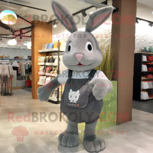 Gray Rabbit mascot costume character dressed with a Tank Top and Tote bags