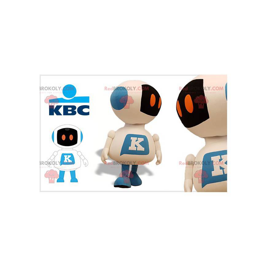 Mascotte de robot blanc et bleu géant. Mascotte KBC -