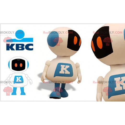 Mascotte de robot blanc et bleu géant. Mascotte KBC -