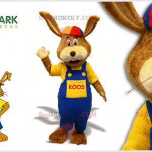 Mascotte coniglio marrone con tuta e berretto - Redbrokoly.com