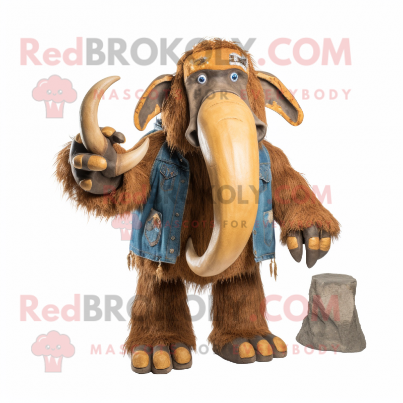 Rust Mammoth mascot costume character dressed with a Jeans and Hairpins