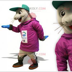 Grå sjölejonmaskot med mössa - Redbrokoly.com