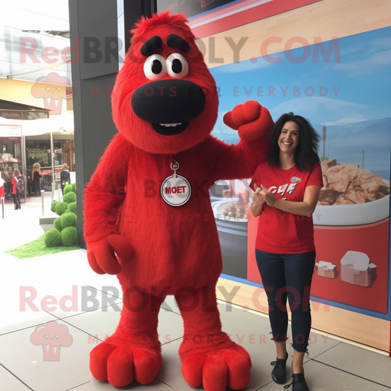 Red Shepard'S Pie mascot costume character dressed with a Mom Jeans and Cufflinks