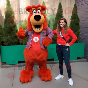 Red Shepard'S Pie mascot costume character dressed with a Mom Jeans and Cufflinks