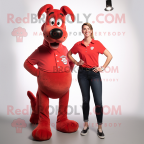 Red Shepard'S Pie mascot costume character dressed with a Mom Jeans and Cufflinks