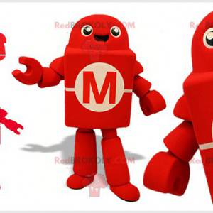 Mascotte de robot rouge et blanc. Nouvelle technologie -